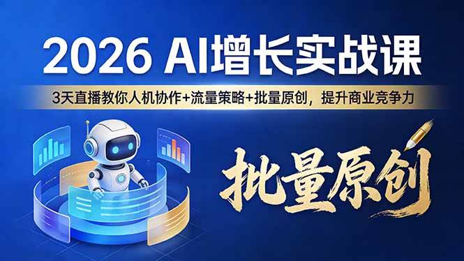 （17662期）2026 AI 增长实战课：3 天直播教你人机协作 + 流量策略 + 批量原创，提升商业竞争力-Scorpio丨网创