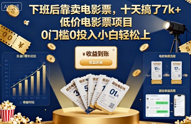 下班后靠卖电影票,十天搞了7k+,低价电影票项目,0门槛0投入小白轻松上手【揭秘】-Scorpio丨网创
