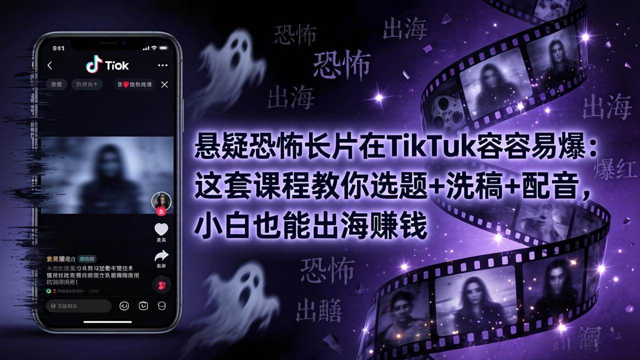 （18220期）悬疑恐怖长片在TikTok最容易爆：这套课程教你选题+洗稿+配音，小白也能出海赚钱-Scorpio丨网创