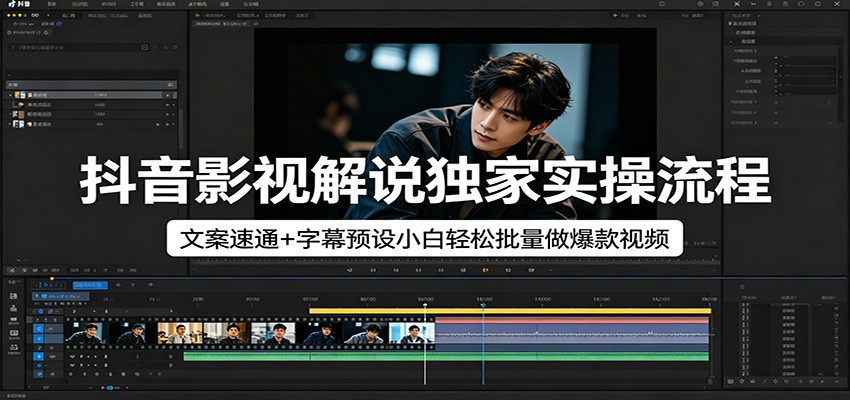 抖音影视解说独家实操流程，文案速通+字幕预设小白轻松批量做爆款视频-Scorpio丨网创
