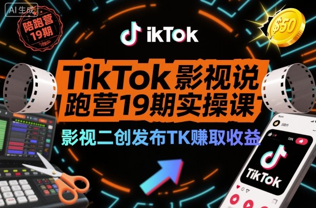 TikTok影视解说陪跑营19期实操课，影视二创发布TK賺取收益，万播收益50美金-Scorpio丨网创