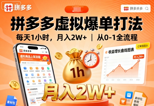 拼多多虚拟爆单打法，每天1小时，月入2W+，从0-1全流程-Scorpio丨网创
