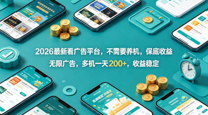 2026最新看广告平台，不需要养机，保底收益，无限广告，多机一天200+，收益稳定【揭秘】-Scorpio丨网创