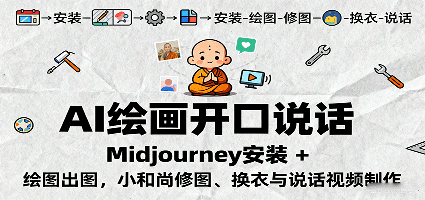 AI绘画开口说话,Midjourney安装 + 绘图出图,小和尚修图、换衣与说话视频制作-Scorpio丨网创