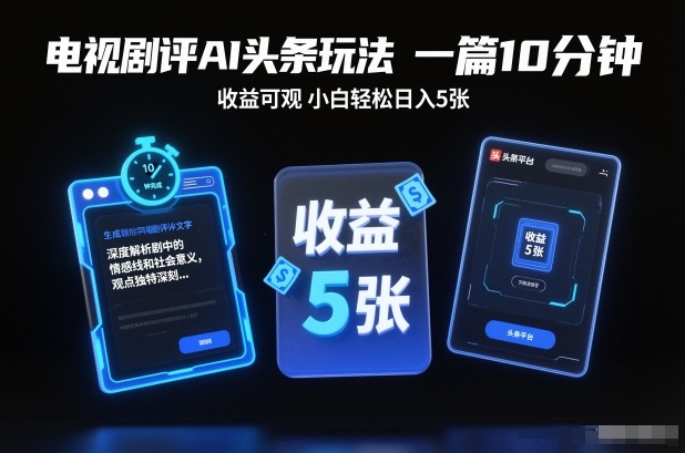 电视剧评AI头条玩法，一篇10分钟，收益可观，小白轻松日入5张+【独家】-Scorpio丨网创