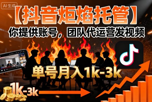 【抖音炬焰托管】你提供账号,团队代运营发视频,单号月入1k+【揭秘】-Scorpio丨网创