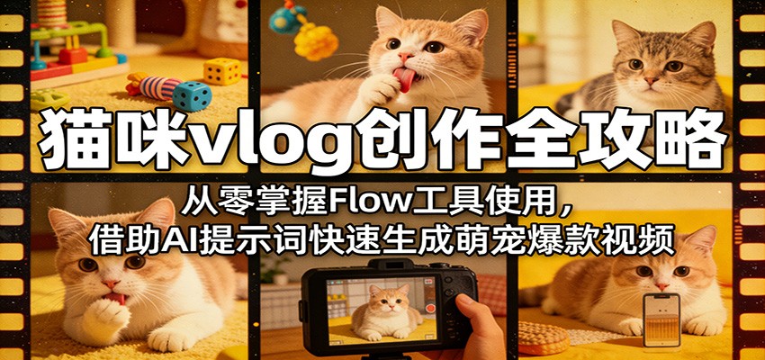 猫咪vlog创作全攻略：从零掌握Flow工具使用，借助AI提示词快速生成萌宠爆款视频-Scorpio丨网创