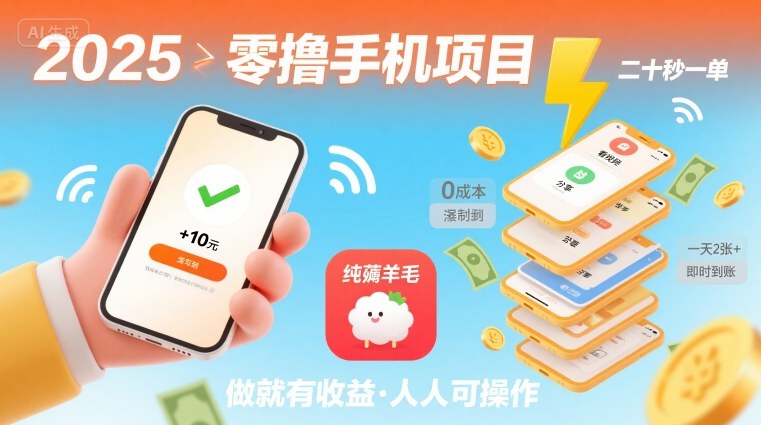 2025年零撸手机项目,二十秒一单,纯薅羊毛 一天2张+做就有-Scorpio丨网创