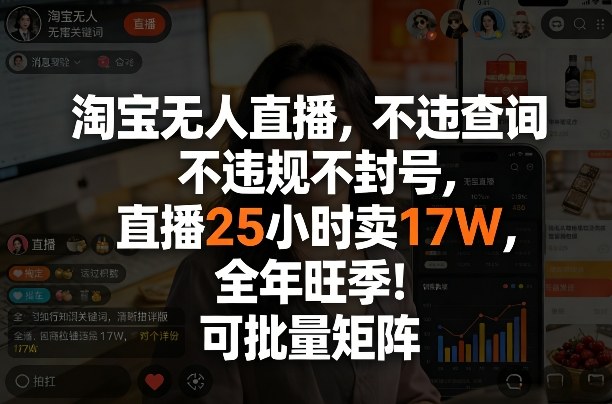 淘宝无人直播，不违规不封号，直播25小时卖17W，全年旺季！可批量矩阵【揭秘】-Scorpio丨网创