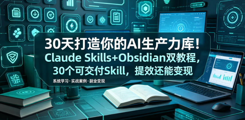 30天打造你的AI生产力库！Claude Skills+Obsidian 双教程，30 个可交付 Skill，提效还能变现-Scorpio丨网创