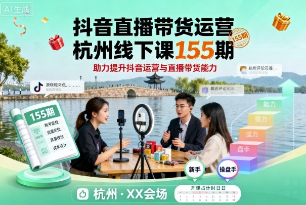 抖音直播带货运营杭州线下课155期,助力提升抖音运营与直播带货能力-Scorpio丨网创