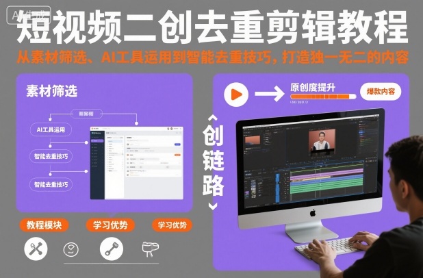 短视频二创去重剪辑教程,从素材筛选、AI工具运用到智能去重技巧,打造独一无二的内容-Scorpio丨网创