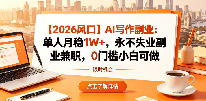 【2026风口】AI写作副业：单人月稳1W+，永不失业副业兼职，0门槛小白可做【揭秘】-Scorpio丨网创