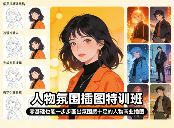 人物氛围插图特训班，零基础也能一步步画出氛围感十足的人物商业插图-Scorpio丨网创