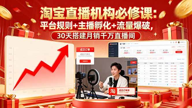 (16087期)淘宝直播机构必修课:平台规则/主播孵化/流量爆破,30天搭建月销千万直播间-Scorpio丨网创
