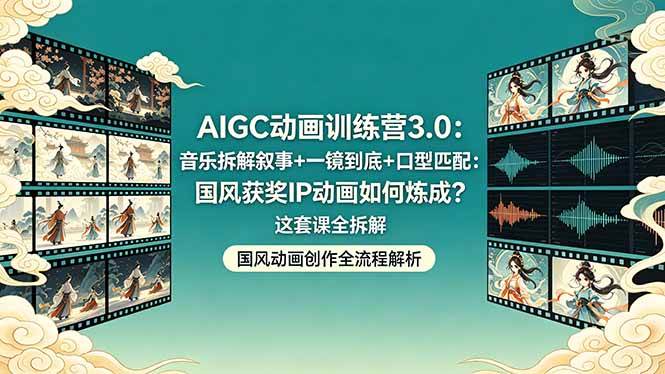 （18244期）AIGC动画训练营3.0：音乐拆解叙事+一镜到底+口型匹配：国风获奖IP动画如何炼成？这套课全拆解-Scorpio丨网创