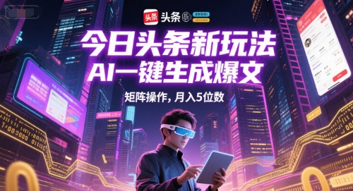 今日头条新玩法，AI一键生成爆文，矩阵操作，月入5位数-Scorpio丨网创