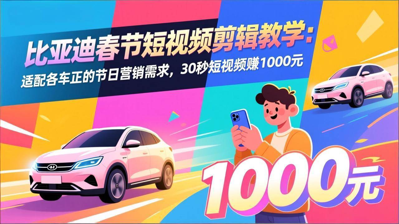（17320期）比亚迪春节短视频剪辑教学：适配各车企的节日营销需求，30秒短视频赚1000元-Scorpio丨网创