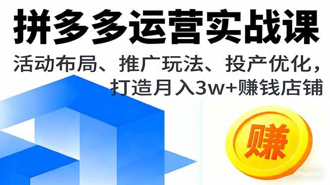 （16135期）拼多多运营实战课，活动布局、推广玩法、投产优化，打造月入3w+赚钱店铺-Scorpio丨网创