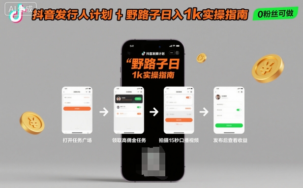 抖音发行人计划全新野路子玩法,随时随地,只要有手机,就能操作,日入1k+【揭秘】-Scorpio丨网创