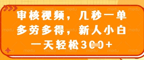 最新审核视频，几秒一单，多劳多得，新人小白一天轻松3张【揭秘】-Scorpio丨网创