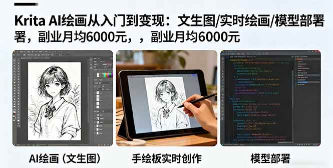 (16222期)Krita AI绘画从入门到变现:文生图/实时绘画/模型部署,副业月均6000元-Scorpio丨网创