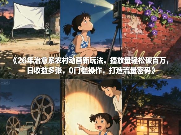 26年治愈系农村动画新玩法，播放量轻松破百万，日收益多张，0门槛操作，打造流量密码-Scorpio丨网创