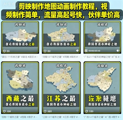 剪映制作地图动画制作教程,视频制作简单,流量高起号快,伙伴单价高-Scorpio丨网创