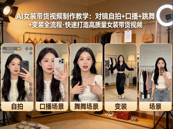 AI女装带货视频制作教学，对镜自拍、口播、跳舞、变装全流程，快速打造高质量女装带货视频-Scorpio丨网创