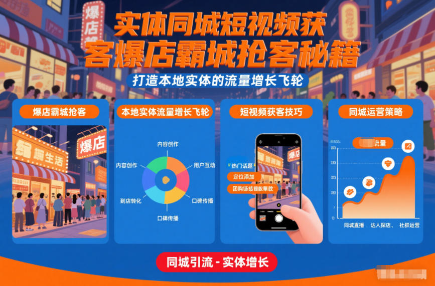 实体同城短视频获客爆店霸城抢客秘籍，打造本地实体的流量增长飞轮-Scorpio丨网创