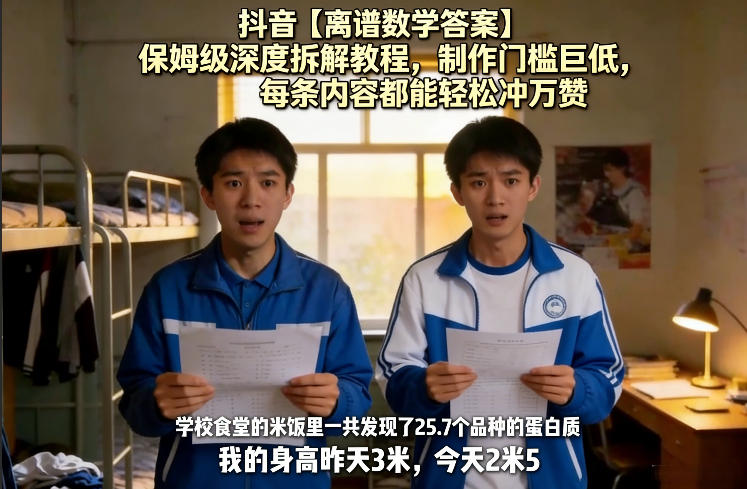 抖音【离谱数学答案】保姆级深度拆解教程，制作门槛巨低，每条内容都能轻松冲万赞，附详细步骤-Scorpio丨网创