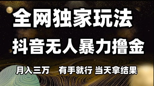 全网独家玩法抖音无人暴力撸金，月入3W，有手就行，当天拿结果【揭秘】-Scorpio丨网创