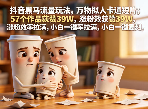 抖音黑马流量玩法，万物拟人卡通短片，57个作品获赞39W，涨粉效率拉满，小白一键复刻，保姆级拆解-Scorpio丨网创