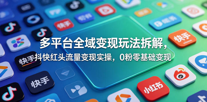 多平台全域变现玩法拆解，抖快红头流量变现实操，0粉零基础变现-Scorpio丨网创