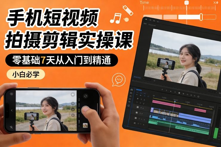 手机短视频拍摄剪辑实操课，零基础7天从入门到精通，小白必学-Scorpio丨网创