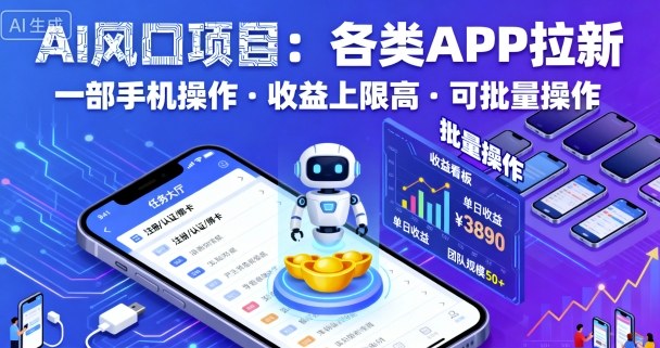 AI风口项目,各类APP拉新,一部手机就可以操作,收益上限高,可批量操作-Scorpio丨网创