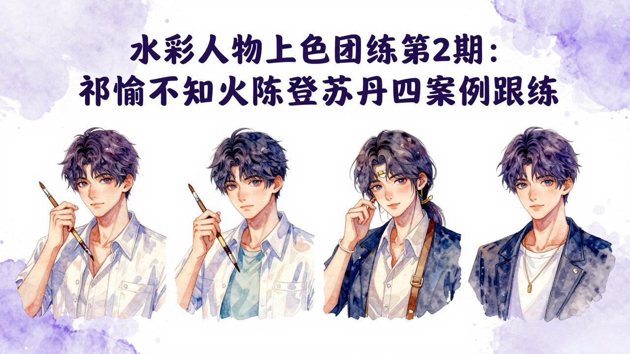 水彩人物上色团练第2期：祁煜不知火陈登苏丹四案例跟练，手把手提升绘画能力-Scorpio丨网创