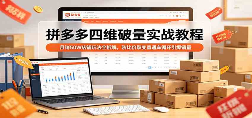 拼多多四维破量实战教程：月销50W店铺玩法全拆解，防比价裂变直通车循环引爆销量-Scorpio丨网创