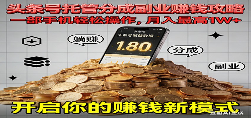 全程托管今日头条,一部手机就可以开干,最高躺赚1W+-Scorpio丨网创