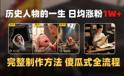 历史人物的一生 日均涨粉1W+，完整制作方法 傻瓜式全流程-Scorpio丨网创