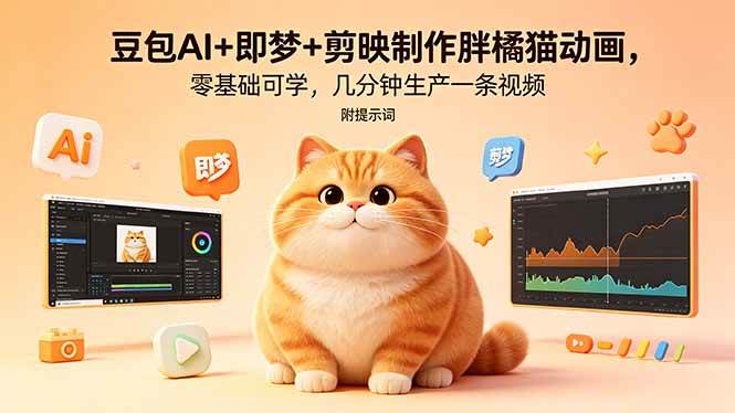 （18431期）豆包AI+即梦+剪映制作胖橘猫动画，零基础可学，几分钟生产一条视频，附提示词-Scorpio丨网创
