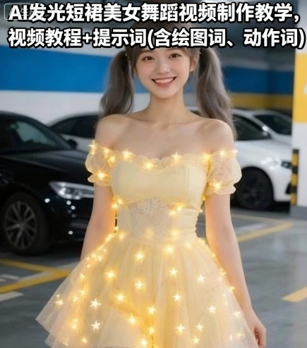 AI发光短裙美女舞蹈视频制作教学，视频教程+提示词(含绘图词、动作词)-Scorpio丨网创