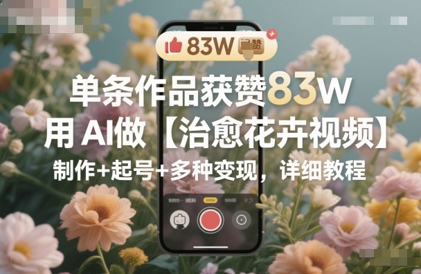 单条作品获赞83W，用AI做【治愈花卉视频】，制作+起号+多种变现，详细教程-Scorpio丨网创