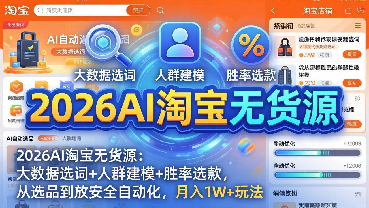 （17812期）2026AI淘宝无货源：大数据选词+人群建模+胜率选款，从选品到放大全自动化，月入1W+玩法-Scorpio丨网创