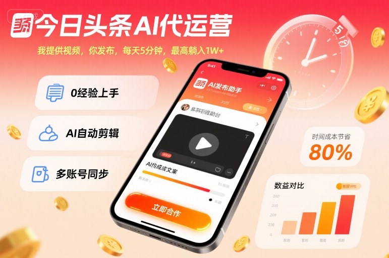 今日头条AI代运营,我提供视频,你发布,每天5分钟,最高躺入1W+【揭秘】-Scorpio丨网创