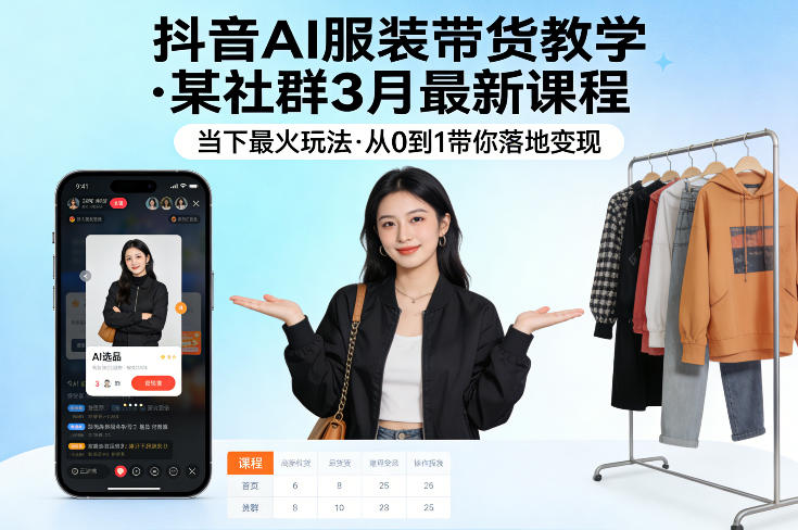 抖音AI服装带货教学，某社群3月最新课程，当下最火玩法，从0到1带你落地变现-Scorpio丨网创