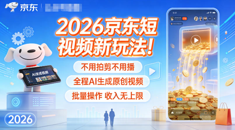 2026京东短视频新玩法！不用拍剪不用播，全程AI生成原创视频，批量操作收入无上限-Scorpio丨网创