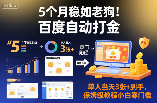 5个月稳如老狗!百度自动打金,单人当天3张+到手,保姆级教程小白零门槛【揭秘】-Scorpio丨网创