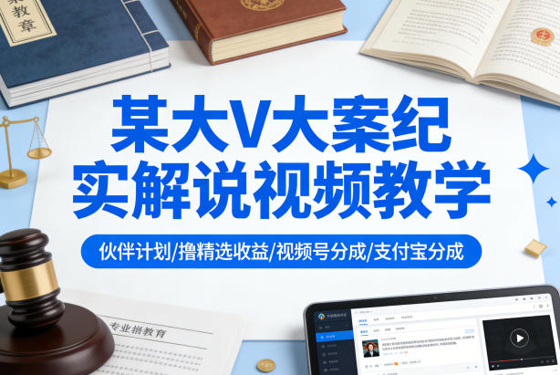 某大V大案纪实解说视频教学，可做伙伴计划、撸精选收益，视频号和支付宝分成计划均可-Scorpio丨网创