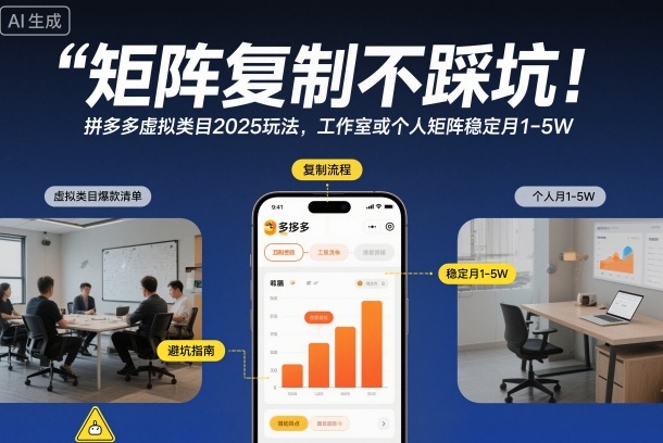 矩阵复制不踩坑！拼多多虚拟类目2025玩法，工作室或者个人矩阵稳定月1-5W【揭秘】-Scorpio丨网创